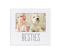 Pearhead Bestie and Baby Keepsake Frame Wood Photo Frame for Baby and Pet, with Easel Back and Wall Hanger, Perfect Gender Neutral Nursery Decor, White