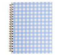 Pearhead Blue Gingham Spiral Notebook, Preppy Cottagecore Hardcover Journal for Women - 100 GSM Thick Lined Pages, Gold Foil Back Cover, Lay Flat Gold Double-Coil Binding, Tear-Away Perforations
