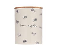 Pearhead Bone Appetite Treat Jar, Ceramic and Wood Pet Treat Canister, Modern Neutral Color Home Kitchen Accessories, Dishwasher Safe, Silicone Seal Lid For Freshness, Dog Biscuit Storage Jar