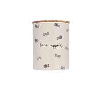 Pearhead Bone Appetite Treat Jar, Ceramic and Wood Pet Treat Canister, Modern Neutral Color Home Kitchen Accessories, Dishwasher Safe, Silicone Seal Lid For Freshness, Dog Biscuit Storage Jar