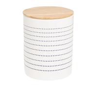 Pearhead Ceramic Dog Treat Jar with Wooden Lid - Container for Dog Biscuits & Training Treats, Airtight Stoneware Pet Snack Storage Canister, Modern Blue Dot Kitchen Countertop Jar