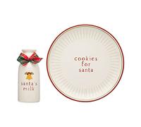 Pearhead Cookies for Santa Plate and Milk Jug Set, Ceramic Holiday Serving Dish with Milk Bottle, Christmas Eve Tradition for Kids, Santa Claus Treat Tray, Holiday Kitchen Table Décor