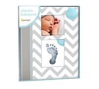 Pearhead First 5 Years Baby Memory Book with Clean-Touch Ink Pad - Baby Keepsake Milestone Journal with Handprint & Footprint Kit, French Edition, Grey
