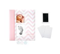 Pearhead First 5 Years Chevron Baby Memory Book with Clean-Touch Baby Safe Ink Pad for Baby Handprint or Footprint, Baby Girl Keepsake Book, Imprint Kit Included, Pink, UK English Version