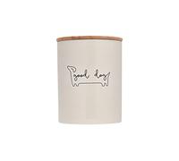 Pearhead Good Dog Treat Jar, Ceramic and Wood Pet Treat Canister, Neutral Modern Kitchen Decor, Pet Accessories, Dog Biscuit Storage Jar, Freshness Seal, Holds 4 Cups