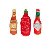 Pearhead Hot Pupper Sauce Dog Toy, Set of 3, Hot Sauce Toy Set for Dogs, Must Have Toy for Pet Owners, Plush Chew Toy Set 3