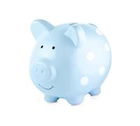 Pearhead Large Piggy Bank, Ceramic Keepsake Nursery Décor, Makes for New Parents, Blue Polka Dot, One Size