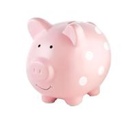 Pearhead Large Piggy Bank, Ceramic Keepsake Nursery Décor, Pink Polkadot, One Size