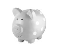 Pearhead Large Piggy Bank, Ceramic Money Bank For Kids, Baby Keepsake Gift, Gender Neutral Nursery Décor, Grey Polka Dot