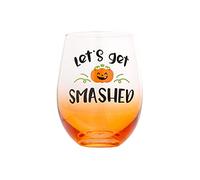 Pearhead Let's Get Smashed Stemless Wine Glass, Gradient Orange, Fall Holiday Home Decor Gifts, Halloween Stemless Wine Glass, 15 oz