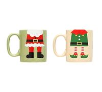 Pearhead Matching Christmas Mugs, Holiday Santa and Elf Mug Set, Christmas Home Décor, Holiday Gifts, Seasonal Coffee Cup Set of 2, Microwave and Dishwasher Safe, Holds 13 oz