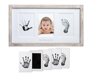 Pearhead My Little Prints Newborn Handprint & Footprint Frame Kit - No Mess Clean Touch Ink Pad, Gender-Neutral Keepsake, Nursery Decor, Distressed Wood