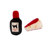 Pearhead Pet Cheese and Wine Plush, Crinkle, and Catnip Cat Toys, Set of 2