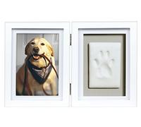 Pearhead Pet Pawprints Desk Picture Frame and Imprint Kit, No Mess Paw Print Keepsake Memorial for Dogs and Cats, Clay Pawprint, White