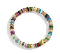 Pearich Initial Bracelets for Women, Natural Gemstone 14K Gold Stretch Bracelets,Colorful Beaded Bracelets,Summer Beach Handmade Jewelry for Women 6.5-7 Inch, 4.5 UK, Yellow Gold, no gemstone
