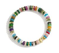 Pearich Initial Bracelets for Women, Natural Gemstone 14K Gold Stretch Bracelets,Colorful Beaded Bracelets,Summer Beach Handmade Jewelry for Women 6.5-7 Inch, 4.5 UK, Yellow Gold, no gemstone