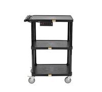 Pearington 3-Shelf Mobile Utility Cart with 3 Outlets and 8' Cord, Heavy-Duty Service Cart for Offices and Warehouses with 3 Shelves, Black