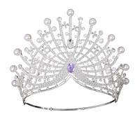 Pearl Accent Sunburst Rhinestone Crown Tiara 17 Cm Bridal Pageant Headpiece