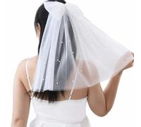 Pearl-Adorned Bridal Hair Bow Veil with Tulle Drape & Comb for Romantic Styling - Elegant White Wedding Hair Accessory for Bride, Hen Party, Bridal Shower, Engagement & Pre-Wedding