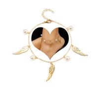 Pearl Angel Wings Anklet Bracelet Boho Faux Pearl Anklet Beads Summer Beach Foot Chain Jewelry for Women Girls (Gold)