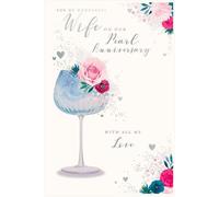 Pearl Anniversary Card for Wife - With Love - Elegant Glass & Floral Design - Luxury Greeting Card with Verse. 30 Years Wedding Anniversary