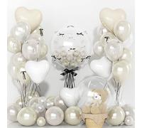 Pearl Balloons Bobo Heart Balloons, Pearl White Sand Cream Clear Balloon Bubbles Birthday Decorations for Bride Women, Pearlescent Ivory Beige Heart Shape Foil Balloon for Wedding Baptism Anniversary