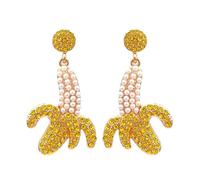 Pearl Banana Fruit Earrings For Women Funny Yellow Bananas Summer Tropical Fruits Sparkly Colorful Rhinestone Beaded Stud Earrings Beach Holiday Jewelry Gifts, L, Alloy Steel, No Gemstone