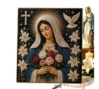 Pearl Bead Artwork - Sacred Decorative Panel, Elegant Wall Accent, Serene Spiritual Display, Framed Artistic Relief | Home Interior Devotional Iconography Placement Residential Ambiance Bedroom Living