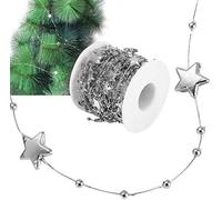 Pearl Bead Chain with Star Shape, Decorative Silver ABS Plated String Trim for Crafts DIY Party Wedding Home Decor, 10 Meters Beaded Garland Roll for Event Styling and Creative Projects