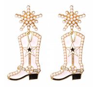Pearl Beaded Cowboy Boot Drop Dangle Earrings Shiny Rhinestones Crystal Star Snowflower For Women Girl Dress Costume Jewelry Accessories Hoop for (Gold, One Size)