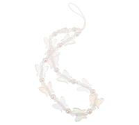 Pearl Beaded Mobile Phone Lanyard Strap with Butterfly Pendant and Bow Charm Cute Phone Decoration Chain for Women Handmade Wristlet with Anti-lost Function