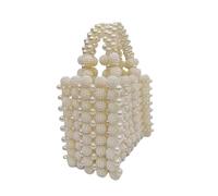 Pearl Beaded Tote Handbag, White, Handcrafted Floral Cluster Design, Top Handle Bag for Women