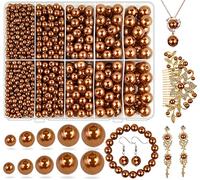 Pearl Beads for Jewelry Making, 1750pcs Brown Pearl Craft Bead with Hole 4mm-12mm Loose Spacer Bead for Necklace, Bracelet, Earrings, Ring, Choker, Wedding Dress Decor