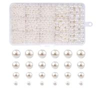 Pearl Beads Ivory 1680pcs Faux Pearl Beads for Crafting - 4/6/8/10mm Round Plastic Beads with Holes, White Round Pearl Beads for Jewellery Making