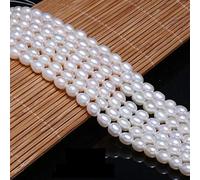 Pearl Beads, Natural Oval Freshwater Cultured White Pearl Loose Beads 5-6mm 14.2 inch Quality Level AAA (2 Strands) for Jewelry Making Deco Charms Necklace as Gift