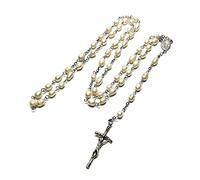 Pearl Beads Rosary Necklaces Catholic Cross Religious Jewelry Crucifix Pendant Women Prayer Long Chain