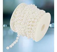 Pearl Beads String Chain Garland, 10M/Roll Artificial Pearls String Beads Chain, 8mm Pearl Wire Beads Garland String, DIY Grinding Pearls for Wedding Craft Party Home Decoration (White)