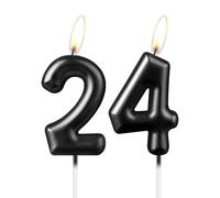 Pearl Black Number 24 Candle, Beautiful Party Cake Topper, Sparkling Black Birthday Cake Decoration for Women and Men