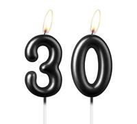 Pearl Black Number 30 Candle, Beautiful Party Cake Topper, Sparkling Black Birthday Cake Decoration for Women and Men