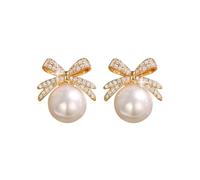 Pearl Bow Earrings for Women Christmas Bow Earrings Shiny Rhinestone Bow Earrings Red Ball Xmas Earrings Anniversary Holiday Christmas Jewelry, Normal size, Alloy,Pearl,Crystal, No Gemstone