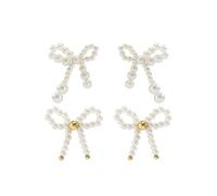 Pearl Bow Earrings for Women Elegant Bow Pearl Earrings Trendy Wedding Party Prom Trendy Jewelry Gifts for Her (A4:2 pairs)