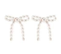 Pearl Bow Earrings, Pearl Dangle Tassel Earrings Bow Knot Drop Earrings Bowknot Hoop Pearl Ribbon Earrings Jewelry for Women Girls Bridal Wedding Party Gift
