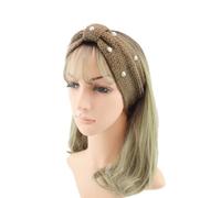 Pearl Bowknot Knit Headband for Women Woolen Crocheted Winter