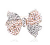 Pearl Bowknot Rhinestone Wedding Brooch，Christmas Gift Pearl Bow Bowtie Brooch Corsage Coat Collar Pin Breastpins Women Clothing Accessories Jewelry For Bride Girl