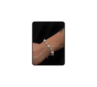 Pearl Bracelet For Women Man, Flower Rhinestone Bead Moissanite Non Tarnish Trendy Bangle Statement Unique Dainty Adjustable Holiday Anniversary Birthday Jewelry Gift, L, Metal, no gemstone