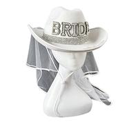 Pearl BRIDE Letter Cowboy Hat Wedding Cowgirl Seaside With Long White Veil Western Elegant Dress Accessory Cowgirl Hats For Wedding Bridal With Veil White Bridal With Veils For Bachelorette Party
