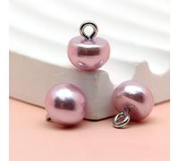 Pearl Buttons, 100pcs 10mm Small Round Ball Pearl Buttons for Cloth Crafting Resin Shank Button Black(Pink)