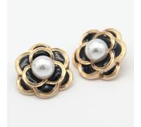 Pearl Buttons, 10pcs 25mm Flower Gold Metal Shank for Women‘s Garment Handmade Sewing Accessories(Black,25mm 10pcs)