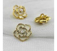 Pearl Buttons, 6pcs 18/23mm Camellia Buttons for Knitting Luxury Pearl Beaded Black White Metal Shank Button DIY Sewing Accessories(Metal Gold Wt,23mm 6pcs)