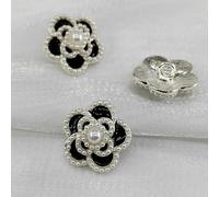 Pearl Buttons, 6pcs 18/23mm Camellia Buttons for Knitting Luxury Pearl Beaded Black White Metal Shank Button DIY Sewing Accessories(Pearl Black,23mm 6pcs)